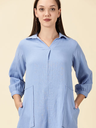 Summer Shirt Dress - Sky Blue