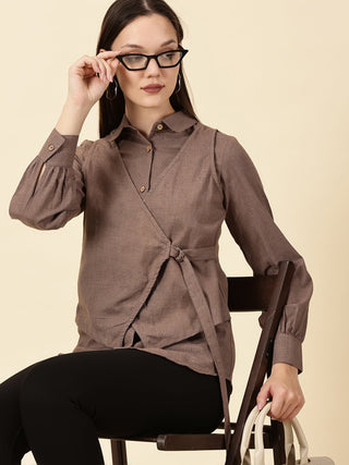 Brown Cotton Wrap Shirt