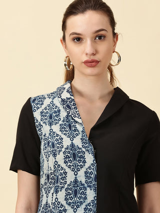 Indigo Printed Cotton Wrap Dress - Black & White