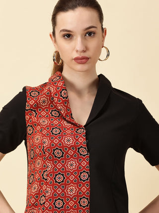 Ajrak Printed Cotton Wrap Dress - Black & Red