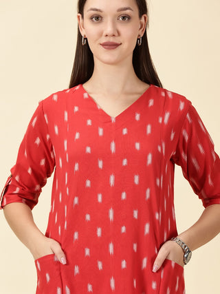 Red Kurta Cords Ikat