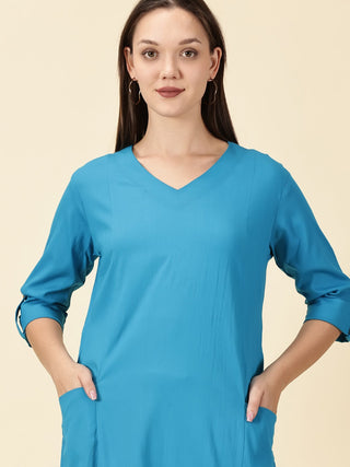 Azure Blue Cotton Lycra Kurta