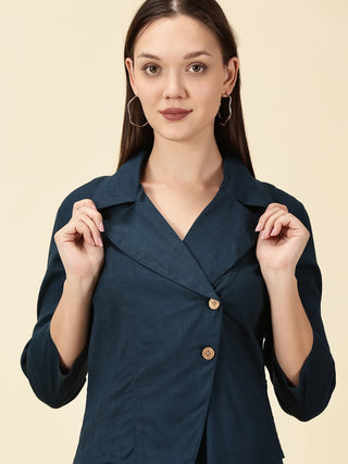 Cotton Lycra Blazer Dress - Teal Blue
