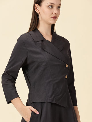 Cotton Lycra Blazer Dress - Grey