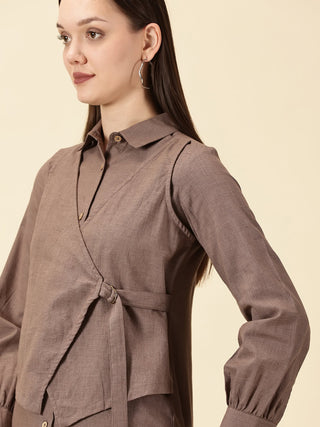 Brown Cotton Wrap Shirt