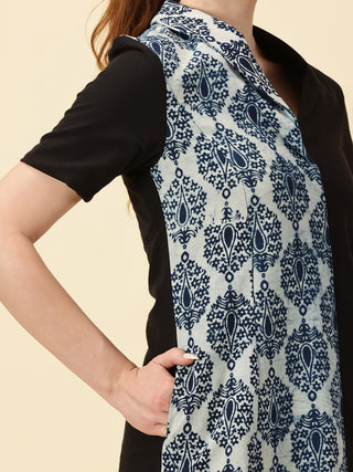 Indigo Printed Cotton Wrap Dress