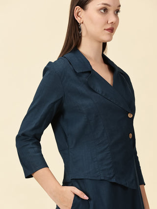 Teal Blue Cotton Lycra Blazer Dress