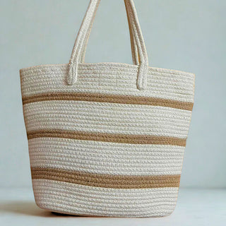 Cream & Brown Lines Tote Bag