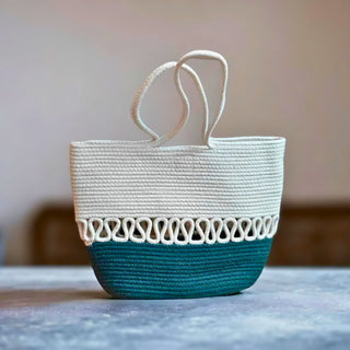 Cream & Green Tote Bag