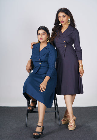 Cotton Lycra Blazer Dress - Teal Blue