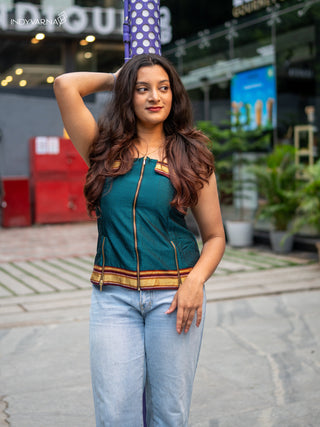 Tube Top with Zari Border - Teal Blue