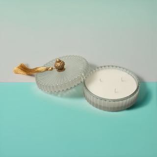 Grand Fluted Aura Bowl Candle with Tassel on Top Lid