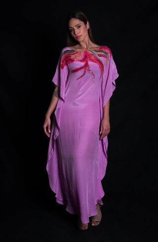 Purple Rose Embroidered Kaftan
