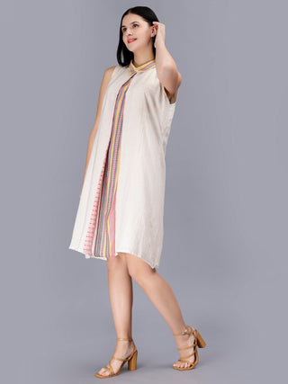 Off White Printed Cotton A-Line Midi Dress