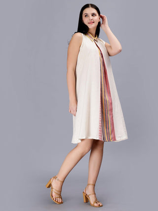 Off White Printed Cotton A-Line Midi Dress