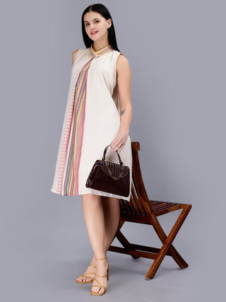 Printed Cotton A-Line Midi Dress - Off White