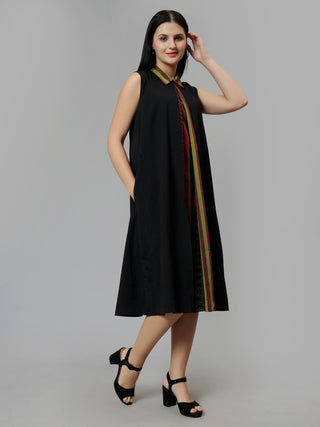 Black Printed A-Line Midi Dress 
