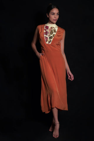 Sundial Broken Flower Appliqué Long Dress