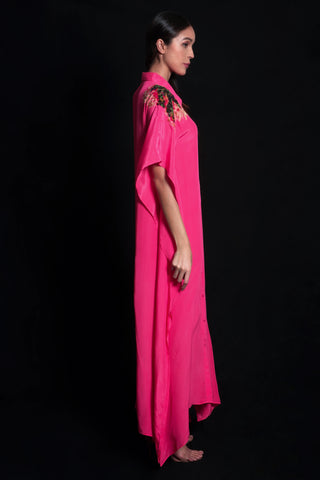 Tea Rose Kaftan with Applique Embroidery