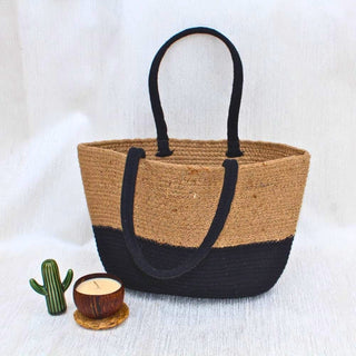 Black & Beige Jute Tote Bag