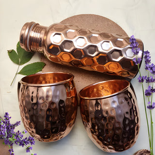 Hammered Copper Bottle With Mugs