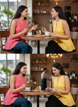 Anagha Halter Cotton Tunic - Sunlit Yellow Grid