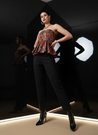 Janya Kalamkari Peplum Top - Rust & Indigo Handblock