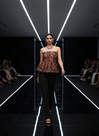 Janya Kalamkari Peplum Top - Rust & Indigo Handblock
