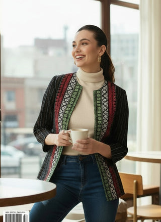 Tribal Border Handwoven South Cotton - Ekha Open-Front Blazer
