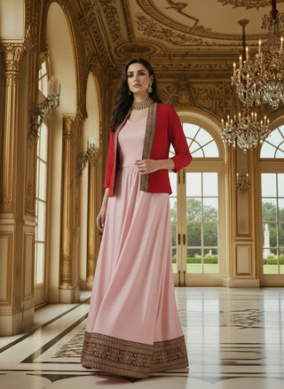 Festive Red Open-Front Blazer - Rekha Handwoven Cotton