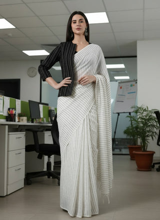 Midnight Classic Black Stripes-Rekha Handwoven Open Front Cotton Blazer