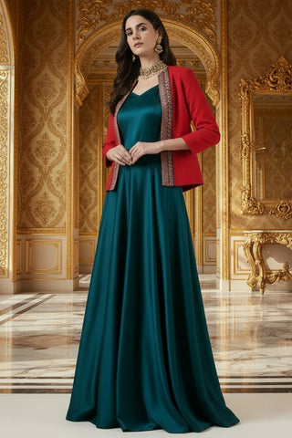 Festive Red Open-Front Blazer - Rekha Handwoven Cotton