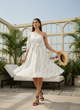 Selene One-Shoulder Midi Dress - White