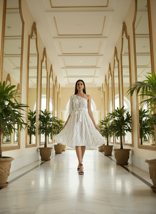 Selene One-Shoulder Midi Dress - White