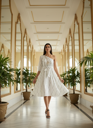 Selene One-Shoulder Midi Dress - White