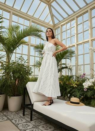 Selene One-Shoulder Midi Dress - White