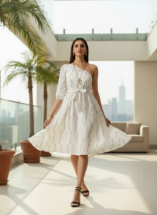 Selene One-Shoulder Midi Dress - White