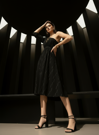 Selene One-Shoulder Midi Dress - Black