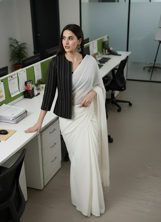 Midnight Classic Black Stripes-Rekha Handwoven Open Front Cotton Blazer