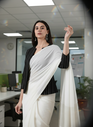 Midnight Classic Black Stripes-Rekha Handwoven Open Front Cotton Blazer