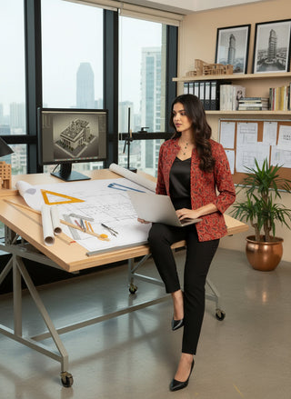 Red Ajrak Rekha Blazer