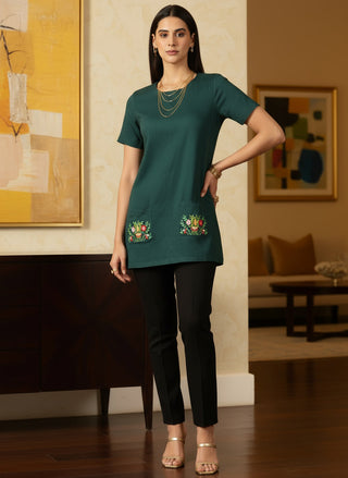 Sage Blossom Pocket Dress - Dark Green